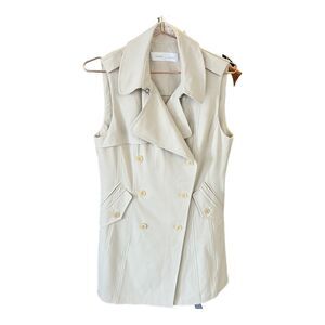 Oikos Women's Sleeveless Blazer Double Breasted Notch Lapel Light Beige dress